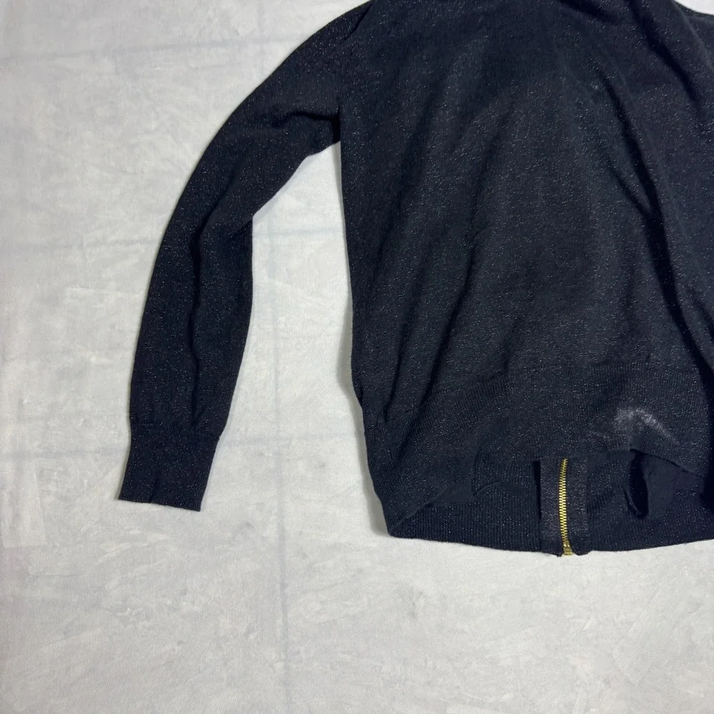 Michael Kors Womens Sweater Black Shimmer‎ Knit Full-Zip Cardigan Long Sleeve S